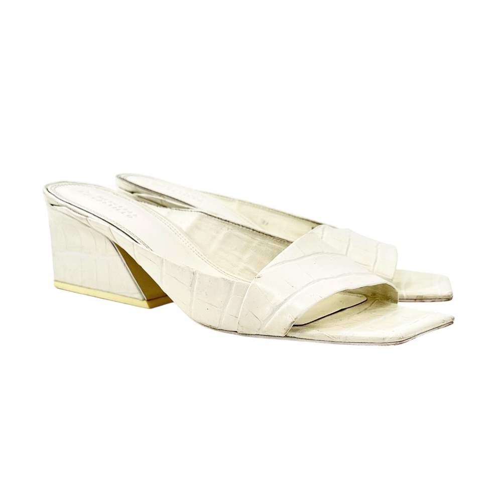 Mercedes Castillo Maisie White Square Toe Croc Embossed Leather Mules Sandals